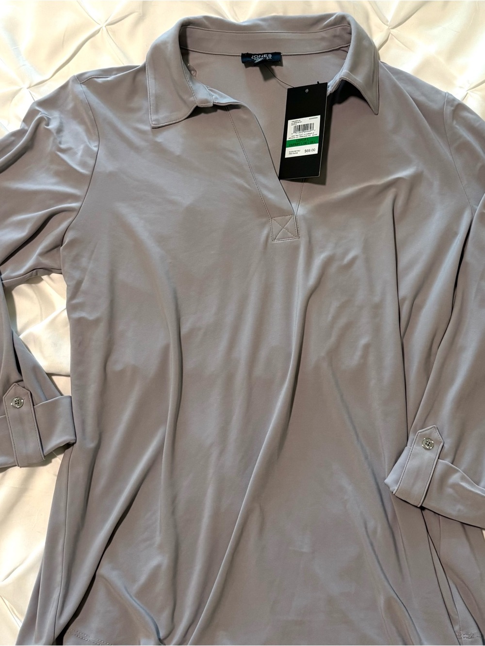 Jones New York Signature Serenity Knit 3/4 Sleeve Tunic Top Size L NWT Gray